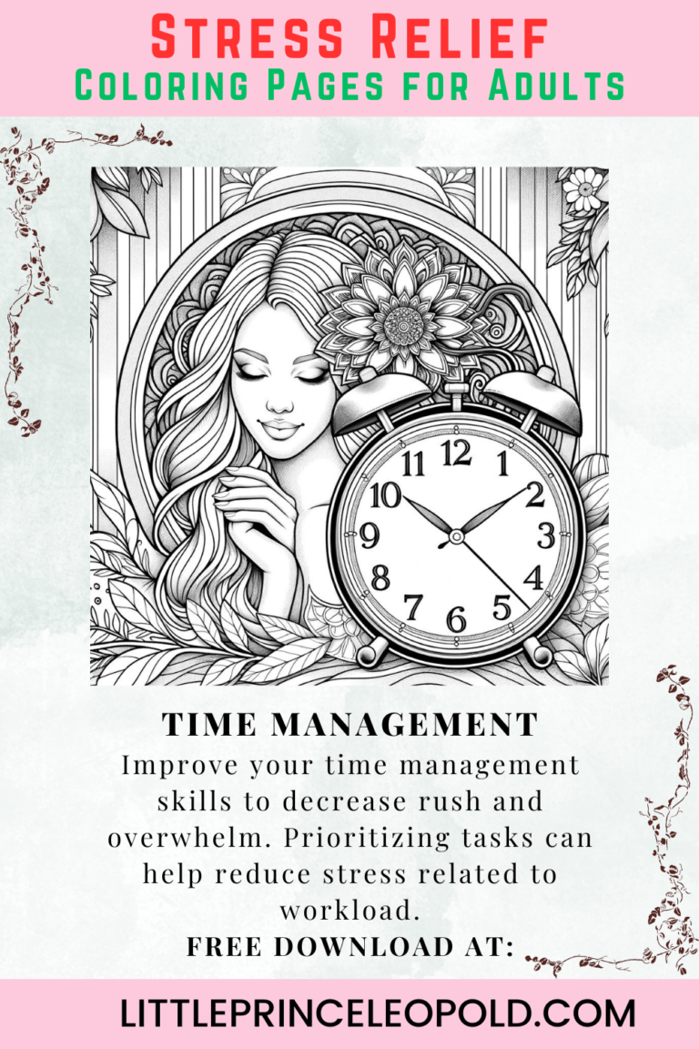 Stress Relief Coloring Pages for Adults – Time Management - Laugh Love Leo